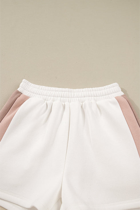 Casual Patchwork Drop Shoulder Pullover Short Sets