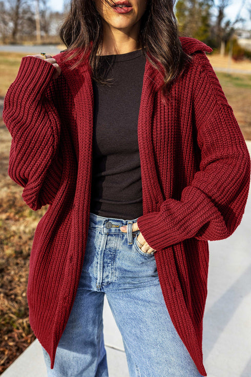 Oversized Fit Button Front Unpatterned Knit Cardigan