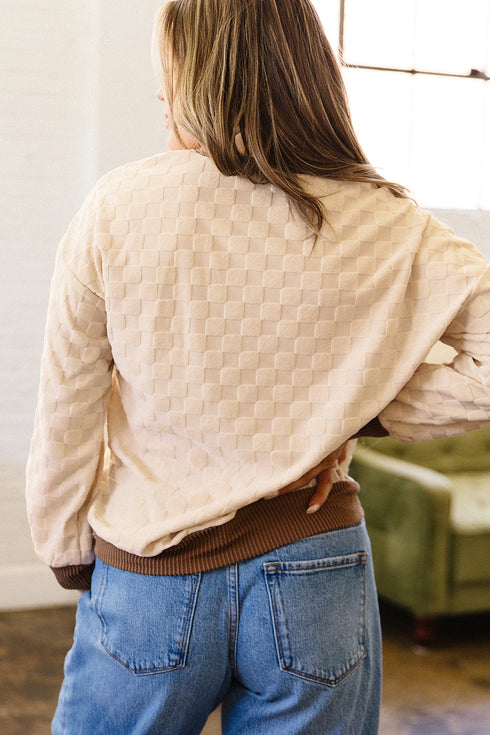 Plush Checkered Twisted Rib Long Sleeve Top