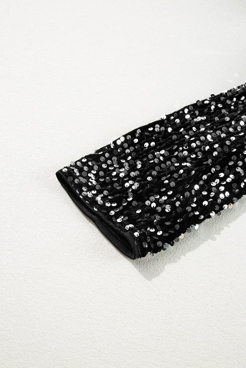 Elegant Solid Sequined Open Front Cropped Jacket