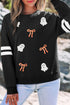Sequin Ghosts Bows Graphic Varsity Striped Sleeve Pullover Sweatshirt