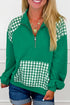 Plaid Patchwork Pocket And Quarter Zip Sweatshirt