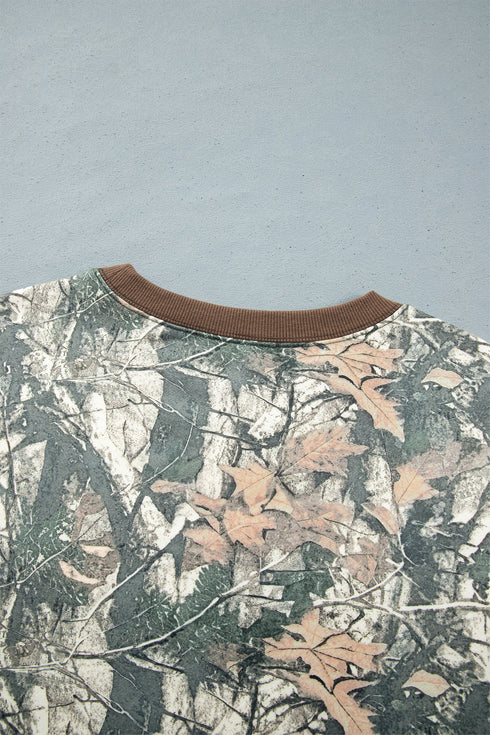Jungle Camouflage Ribbed Trim Long Sleeve Lounge Set