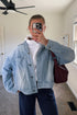 Polka Dot Long Sleeve Collar Pocket Shift Silhouette Denim Jacket
