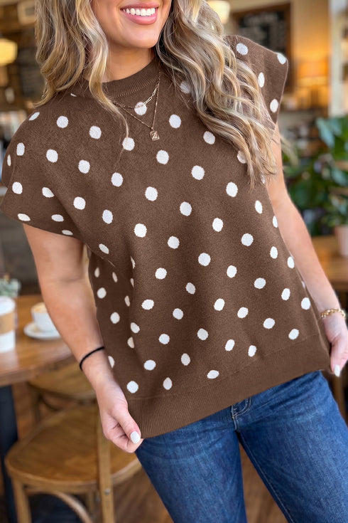 Dolman Short Sleeve Round Neck Polka Dot Sweater