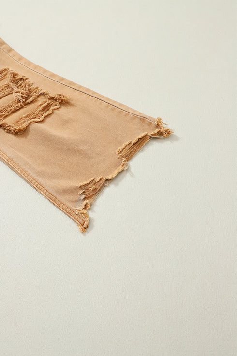 Distressed Hollow Out High Waist Cropped Flare Jeans