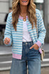 Striped Long Sleeve Round Neck Open Front Cardigan