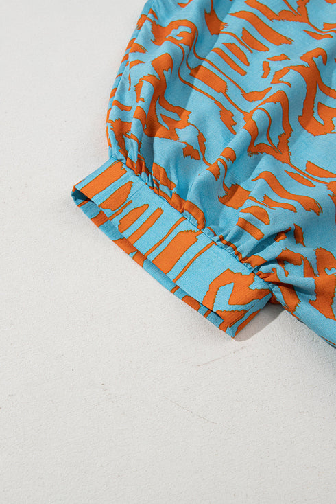 Abstract Ikat Print Short Sleeve Button Down Shirt