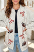 Sequin Bow Rugby Pattern Hoodless Graphic Sweatshirt