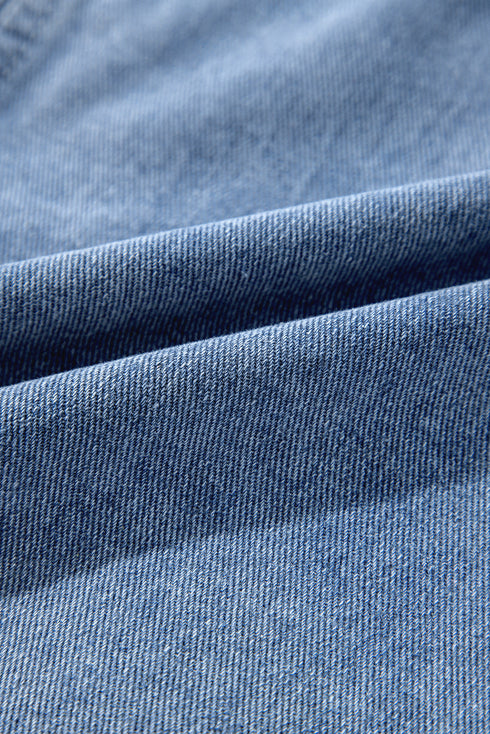 Casual Ruffle Raw Hem Flap Pocket Denim Jacket