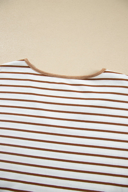 Striped Ruffle Sleeve V Neck Drawstring Pant Set