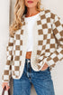 Checkered Print Chunky Sherpa Fleece Button Front Jacket