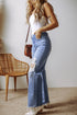 Distressed Cut Out Raw Hem Wide Leg Jeans