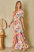 Abstract Print Flutter Sleeve V Neck Maxi Dress