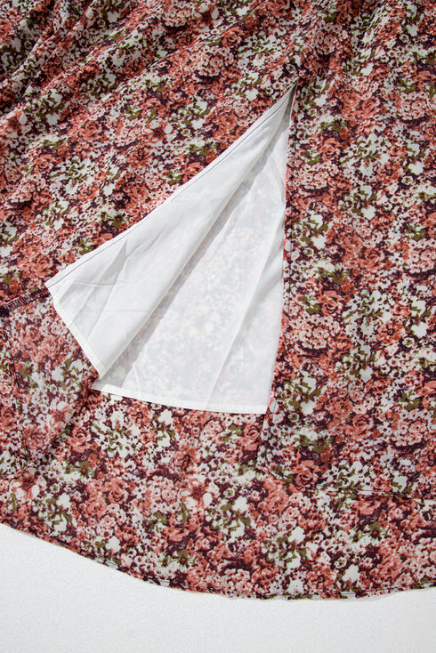 Floral Print Split Front Tiered Frilled V Neck Floral Dress