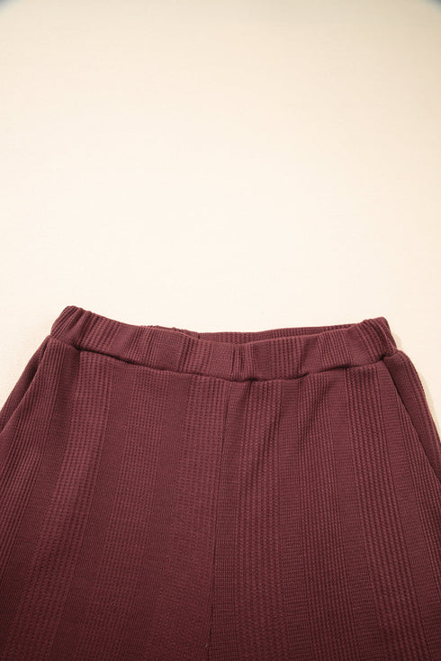 Textured Ribbed Ruffle Tank Top Wide Leg Pant Set