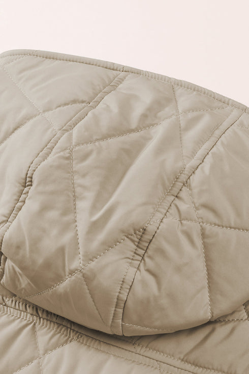 Solid Quilted Snap Button Hooded Puffer Coat
