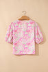 Southern Belle Floral Ribbon Knot Puff Sleeve Blouse