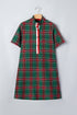 Plaid Button Front Short Sleeve Shift Mini Dress
