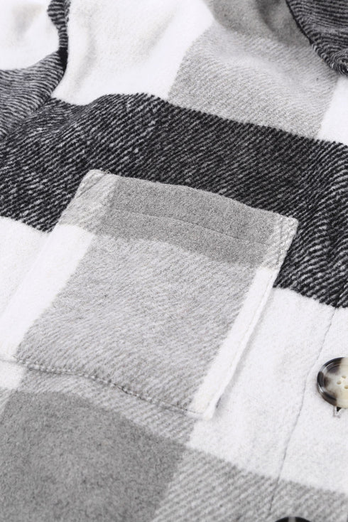 Paneled Pocketed Button Down Long Sleeve Plaid Shacket