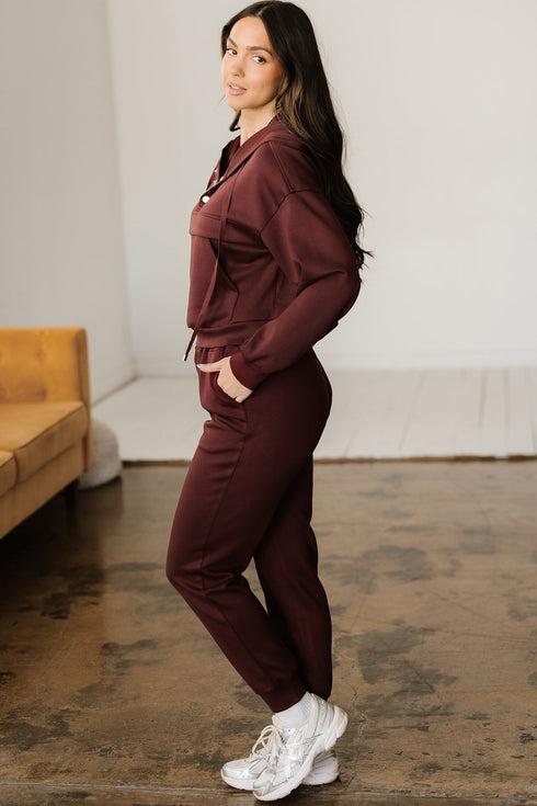 Active Solid Cropped Hoodie Drawstring Jogger Pant Set