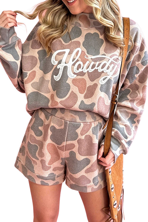 Howdy Camouflage High Neck Long Sleeve Short Set