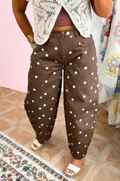 Tailored Seam Polka Dot Print Barrel Jeans