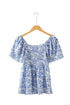 Floral Print Square Neck Ruffled Sleeve Smocked Babydoll Blouse