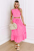 Textured Ruffle Trim Crop Vest Long Skirt Two Piece Dress