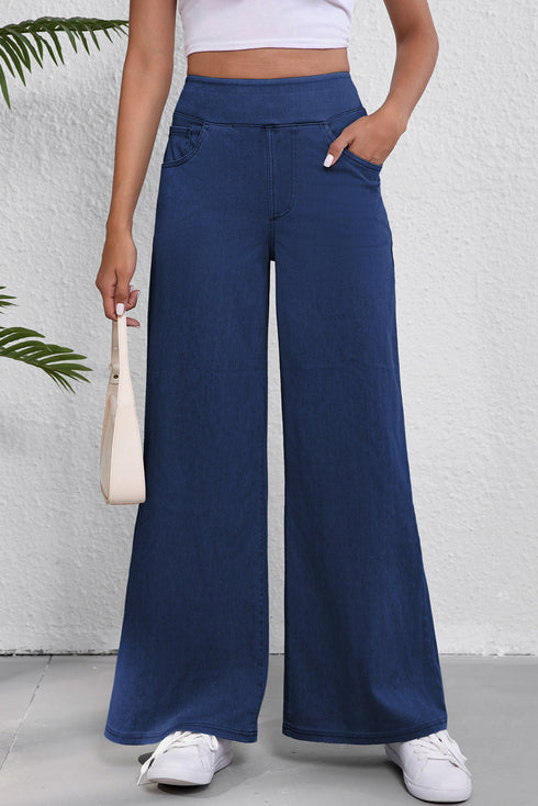 Casual Solid Loose Fit Wide Leg Jeans