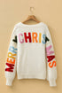 Embroidered Slogan Applique V Neck Button Front Knit Cardigan