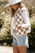 Casual Checkered Print Fleece Sherpa Collared Vest