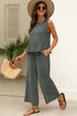 Textured Ribbed Ruffle Tank Top Wide Leg Pant Set