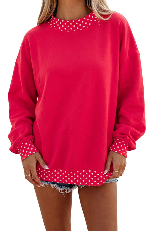 Mock Neck Plaid Pattern Trim Oversized Sweatshirt