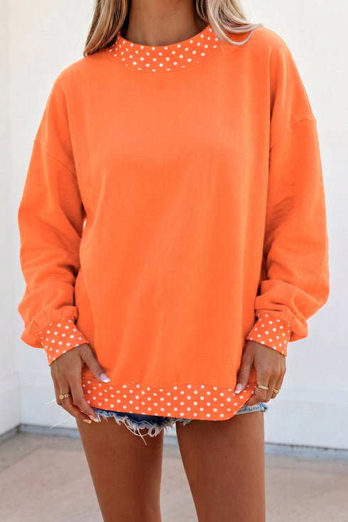 Mock Neck Plaid Pattern Trim Oversized Sweatshirt