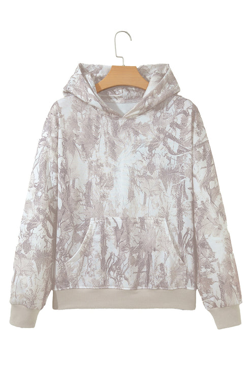 Abstract Camouflage Print Ribbed Edge Long Sleeve Hoodie