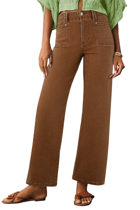 Cotton Polyester Denim Pocket Straight Leg Jeans