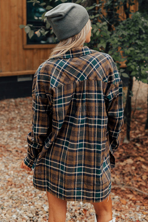 Western Plaid Print Buttoned Chest Pocket Shacket