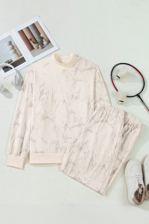 Camo Print Mock Neck Jogger Pant Set