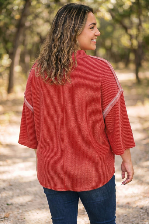 Twist Ribbed Tunic Round Neck Bracelet Sleeve Top