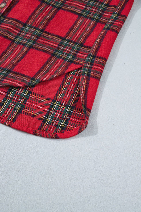 Pure Polyester Plaid Pattern Button Front Shacket
