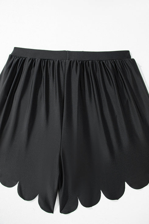 Scalloped Hem Drawstring Waist Pull On Shorts