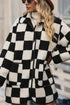 Checkered Collared Buttoned Side Pocket Fleece Jacket