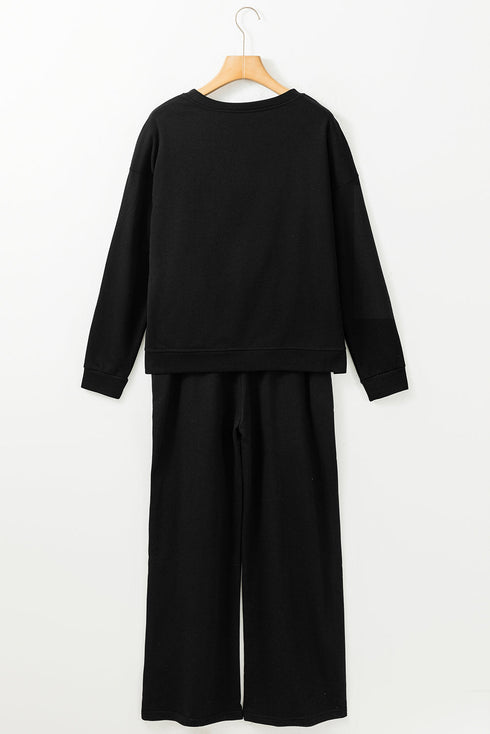 Casual Solid Pullover And Seamed Lounge Pant Set