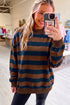 Stripe Print Mock Neck Relaxed Silhouette Sweatshirt
