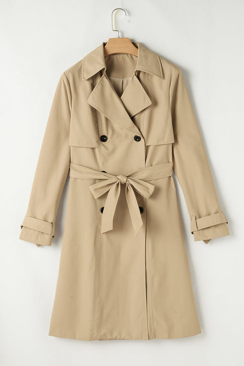 Modern Solid Lapel Collar Waist Tie Wind Coat