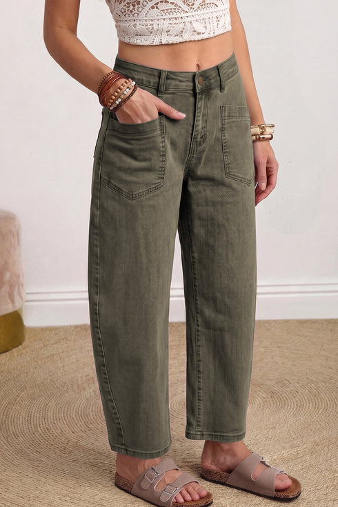 Square Patch Pocket Ankle Length Barrel Jeans