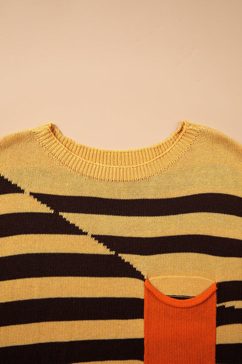 Acrylic Striped Pattern Drop Shoulder Pullover Sweater