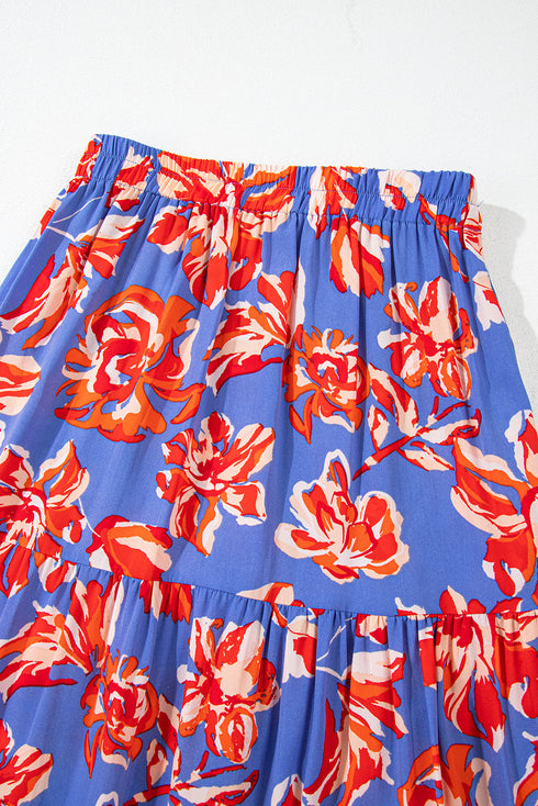 Bohemian Floral Print Tiered Split Maxi Skirt