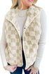 Checkered Sherpa Fleece Snap Button Pocket Vest